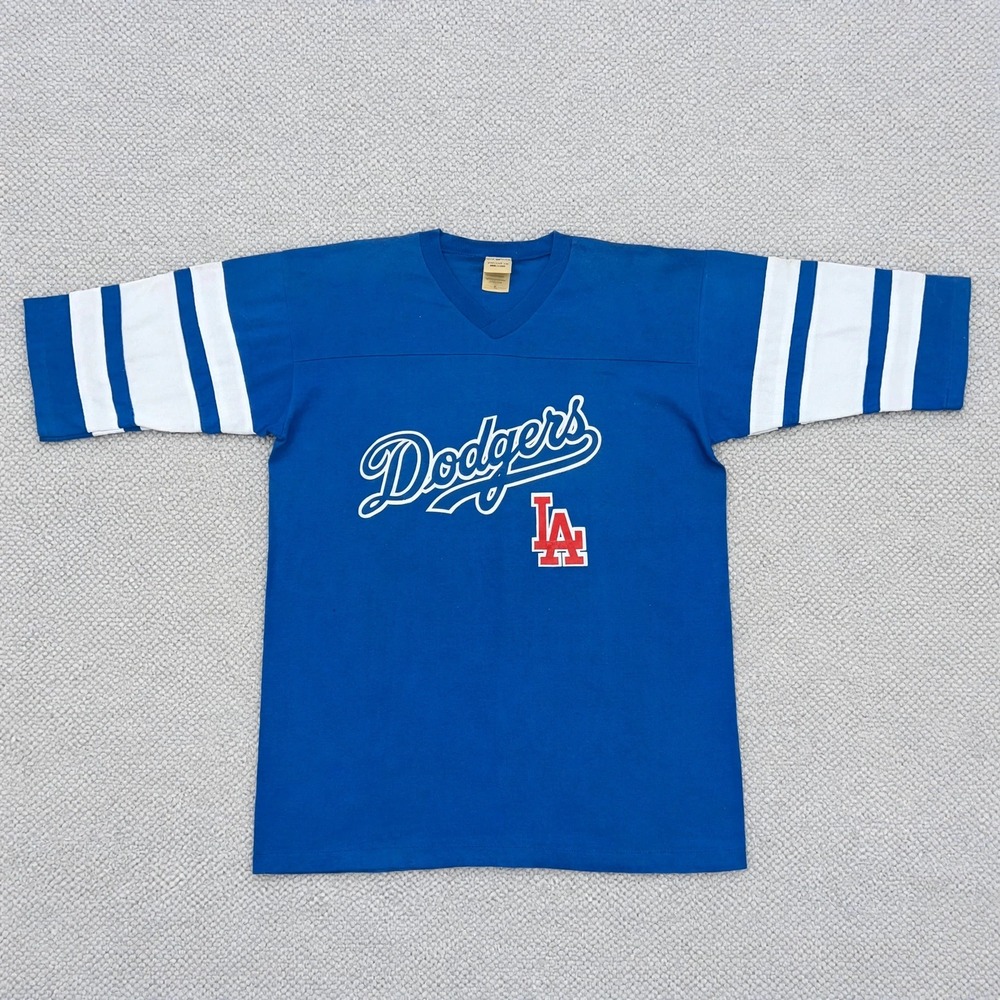 Vintage 1980s Los Angeles Dodgers Logo 7 Jersey T-Shirt Blue Men's L